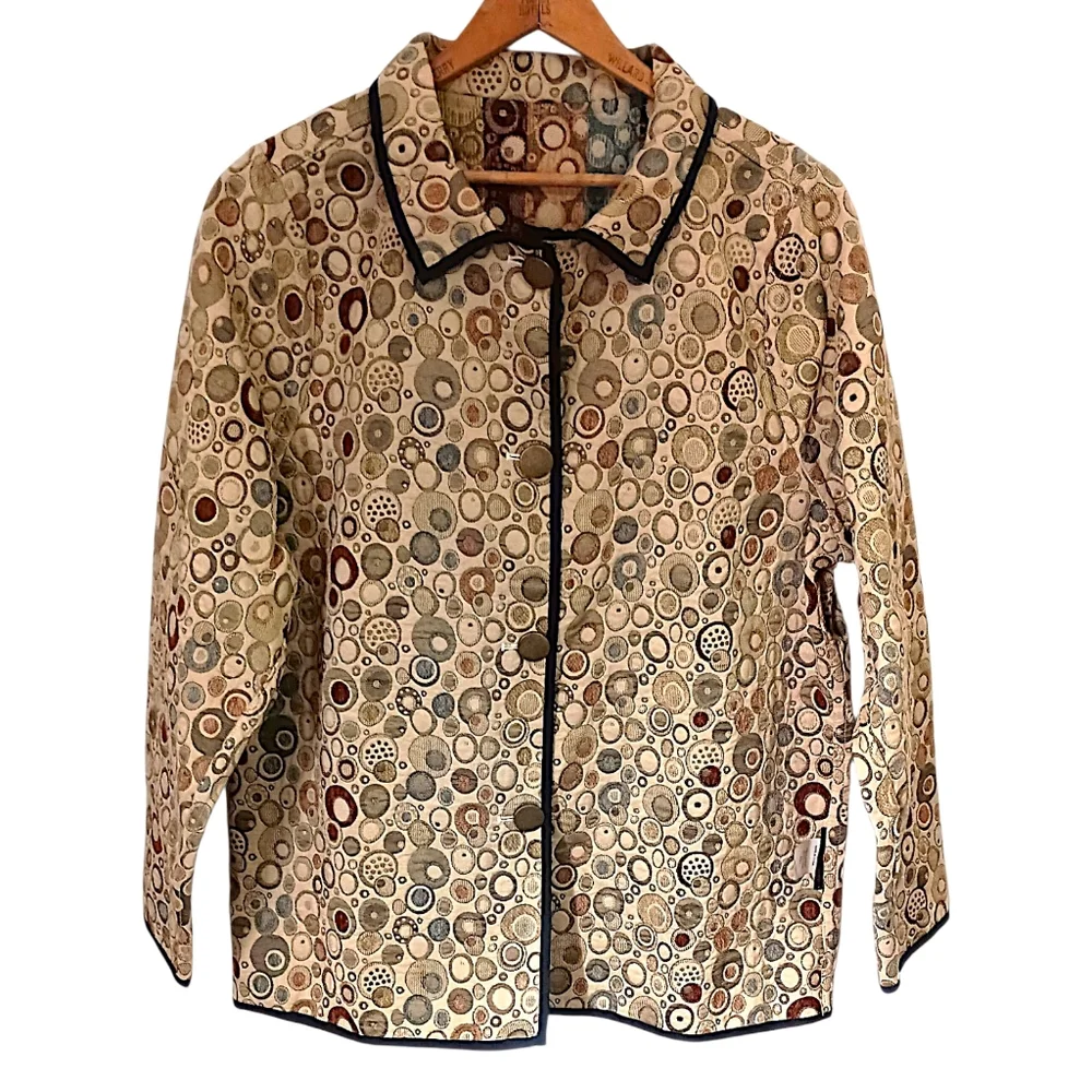 I Reversibles Tapestry Chore Jacket Sz‎ L Boho Damask Utility Boxy Career Button